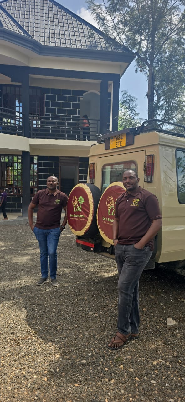 Guests on safari with their guide